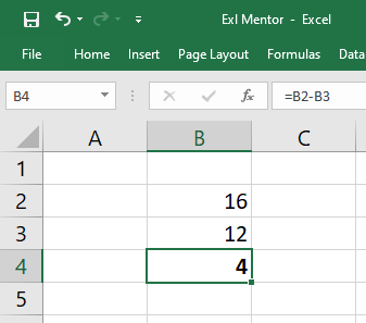 Subtraction Formula Result - Exl Mentor